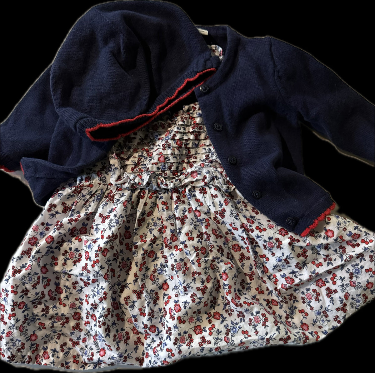 #20 Girls Janie and Jack floral dress with sweater and hat 3-6 months  EUC