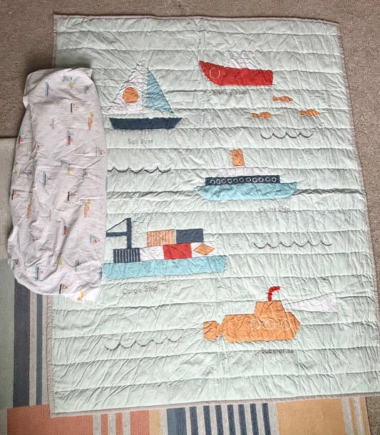 #43 Crate and Barrell Boats Quilt and Crib Sheet NWOT/.VGUC *REDUCED*