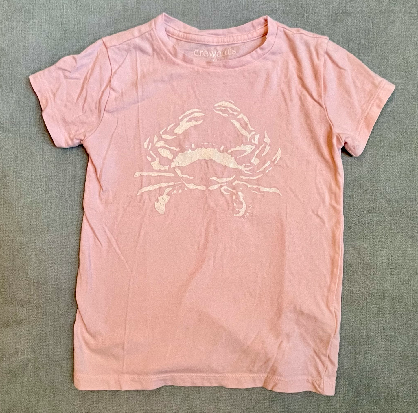 #22A J.Crew CrewCuts Light Pink T-shirt with Sparkly Crab, Girls Size XS