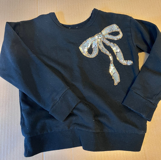 #176 - Crewcuts girls black sequin bow sweatshirt | S