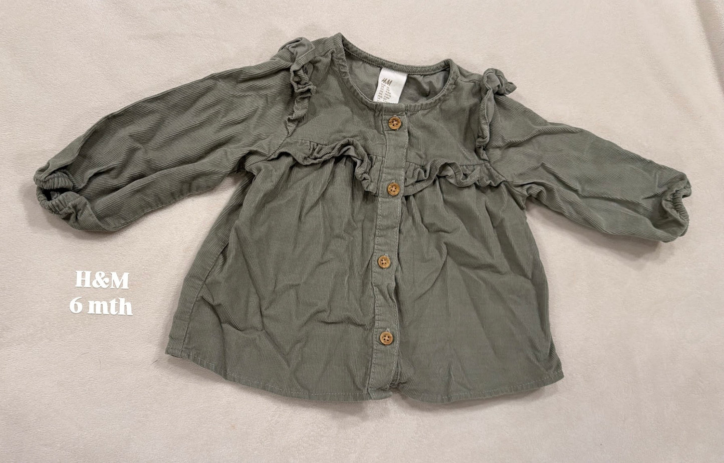 #145 H&M corduroy ruffle button top Girls 6 mth EUC