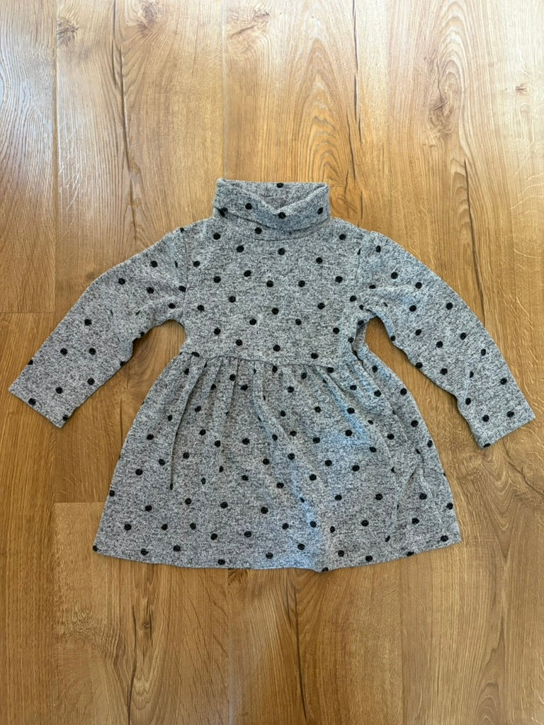 #6 - H&M Girls Grey with Black Polka Dots Turtleneck Sweater Dress - 2T