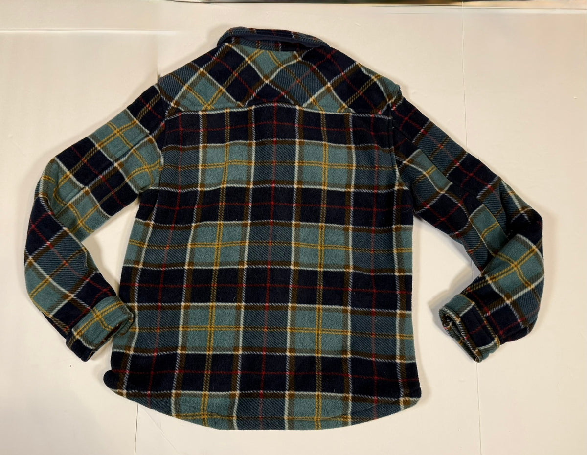 #141 Boys Large 10/12 Navy Plaid Member's mark Sherpa Lined Fleece jacket
