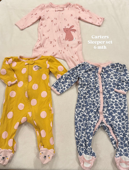 #145 Carters sleeper set of 3 Girls 6 mth EUC