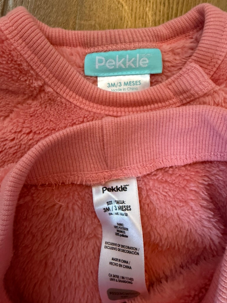 #6 - Pekkle Girls Fuzzy Pink Outfit with Cherries - 3 months