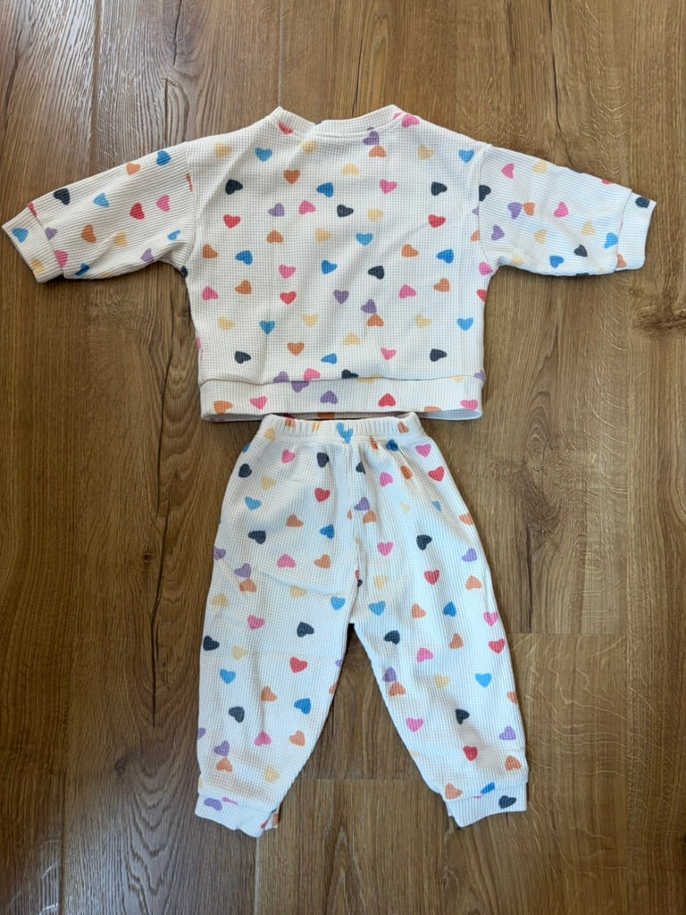 #6 - MiniOlie - Girls Waffle Weave Outfit with Hearts - 18-24 months