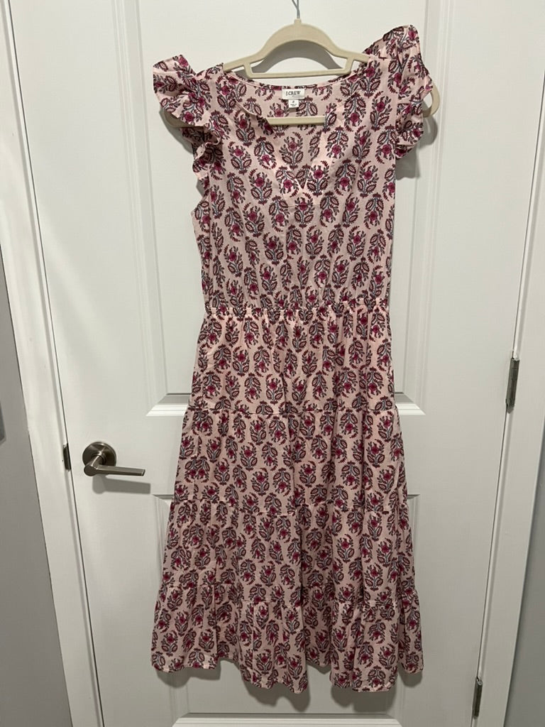 Seller #76 - J. Crew Ruffle-Sleeve Cotton Midi Dress Pink Floral Print Women's Size 2