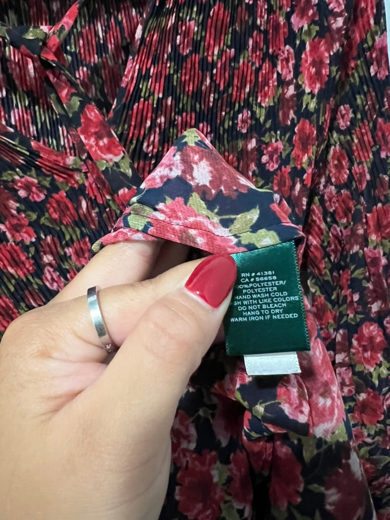 Seller #76 - Lauren Ralph Lauren Duong Sheer Pleated Tie-Neck Floral Long Sleeve Blouse XL