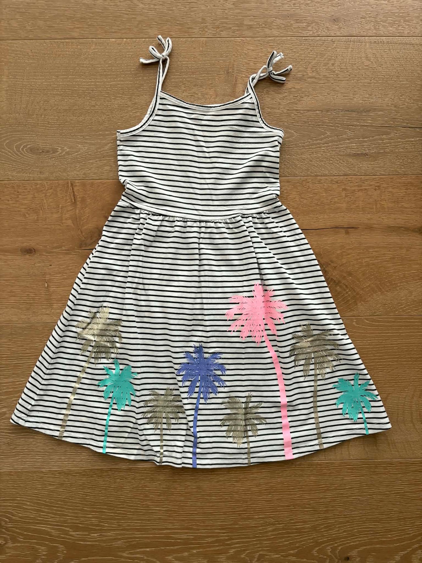 #196 Jumping Beans Girls Size 6/7 Black White Striped Dress with Palm Trees