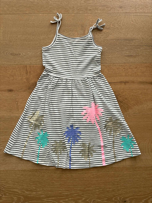 #196 Jumping Beans Girls Size 6/7 Black White Striped Dress with Palm Trees