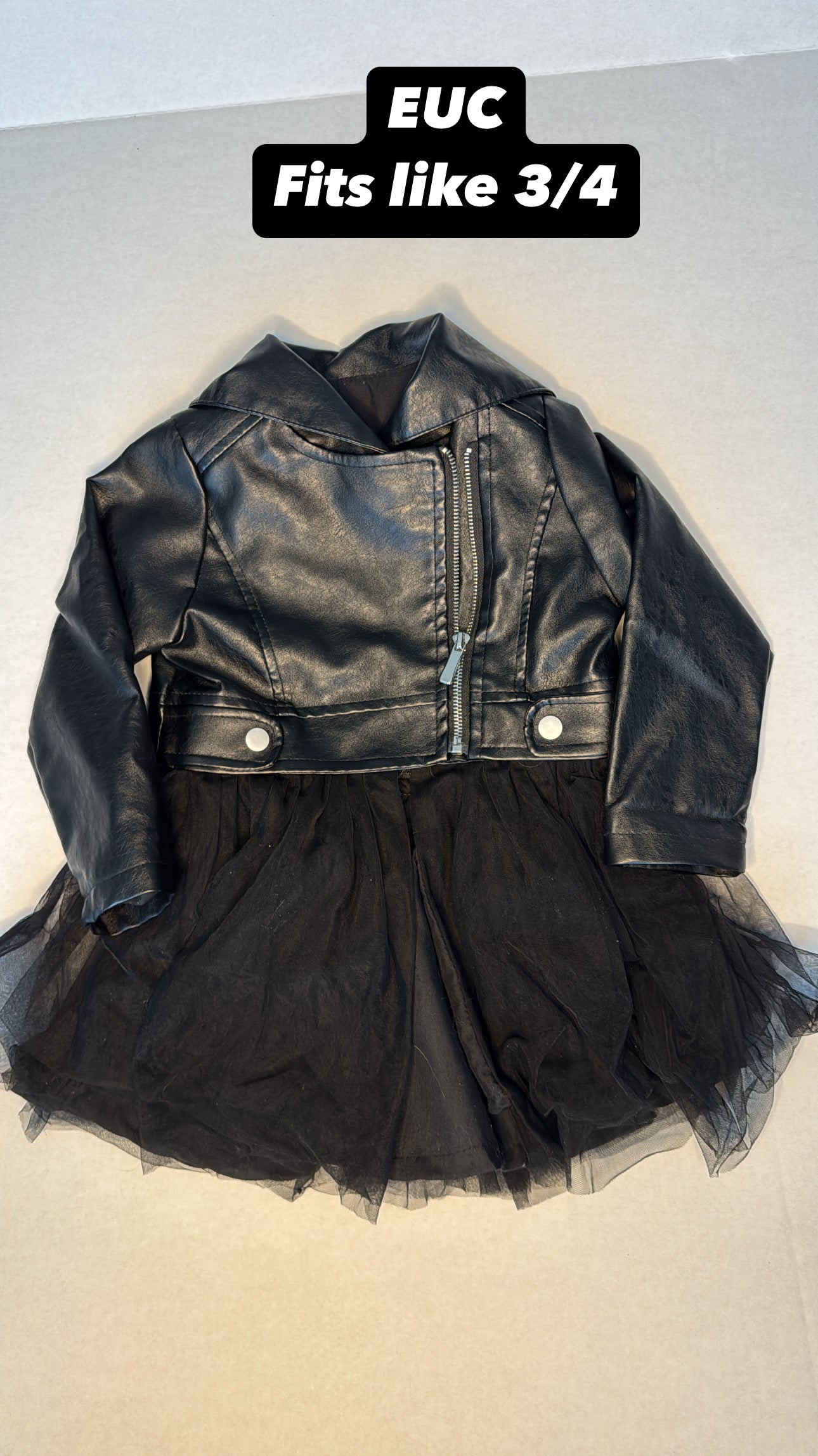 #44 Faux leather jacket with removable tulle skirt girls 3/4