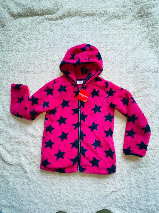 PPU Montgomery NWT Hanna Anderson Girls Hot Pink Fleece Zipper Hoodie with Navy Stars Size 140 (10)