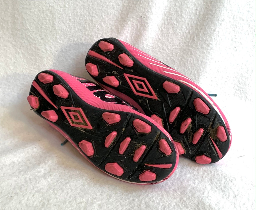 Seller #151 - REDUCED - Sports - Size 13 Umbro Pink Soccer Cleats with Blue Laces