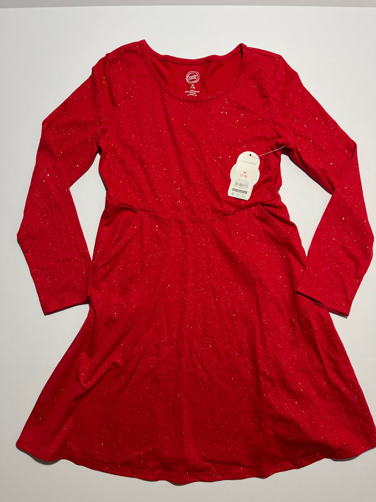 #150 girls 7/8 wonder nation red iridescent, sparkle, glitter dress with pockets nwt