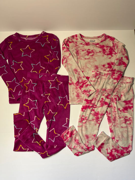 #150 girls cat and jack size 6 super soft pajamas pink stars and pink marble