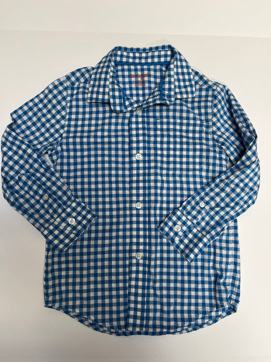 #150 boys xs 4/5 cat and jack blue plaid button down shirt