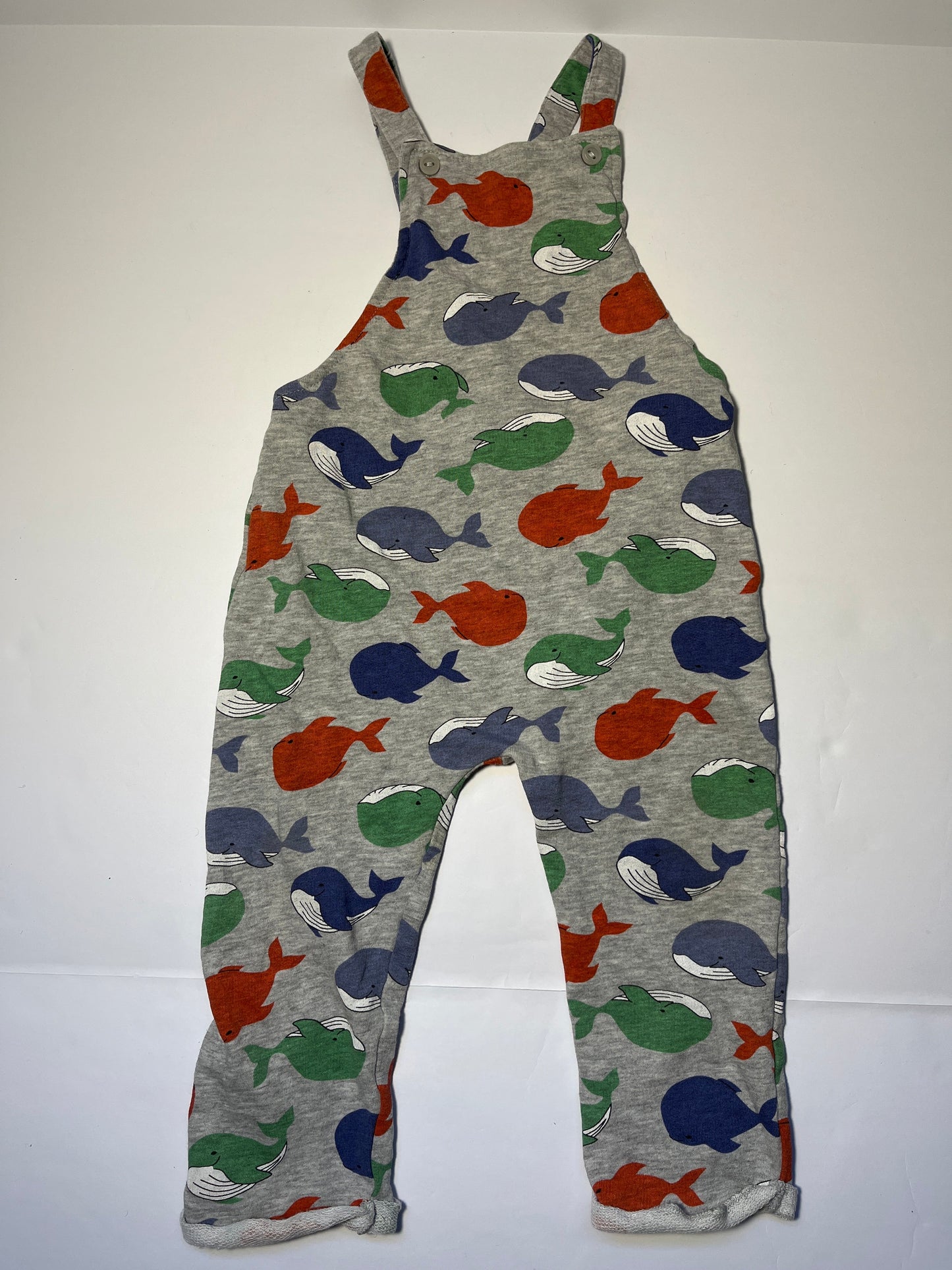 #150 REDUCED H&M 3t toddler overalls whales grey