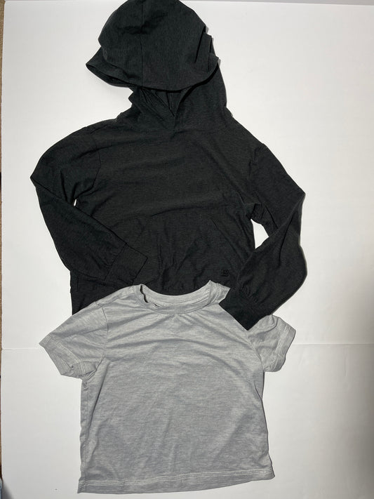 #150 boys size 4 layer 8 hooded shirt and t shirt grey