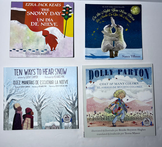 #150 lot 4 bilingual Spanish English books snow, snow, night, coat