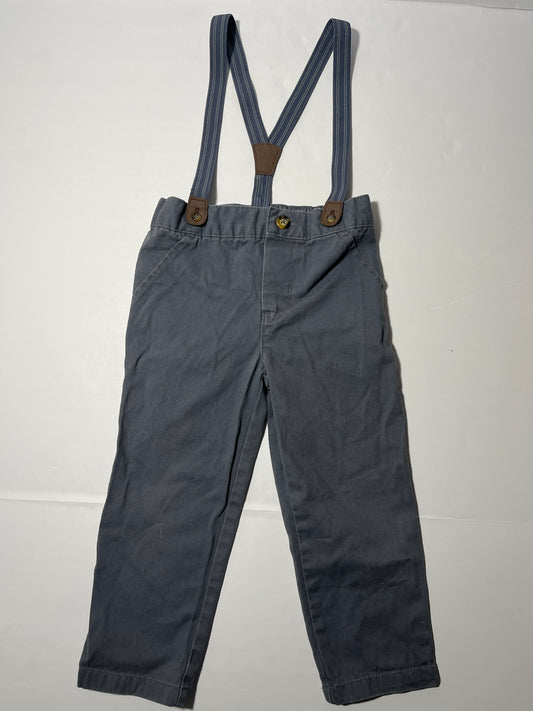 #150 boys size 3t simple joys grey khaki pants with suspenders