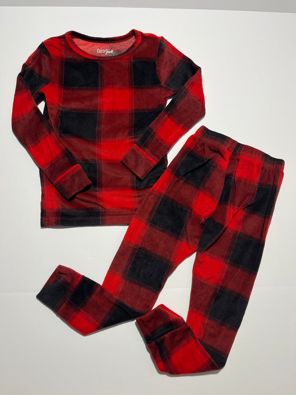 #150 boys 5t cat jack red black plaid soft pajamas