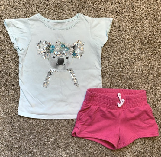 Size 4 Girl’s Jumping Beans Sequined Koala Shirt and Pink Shorts