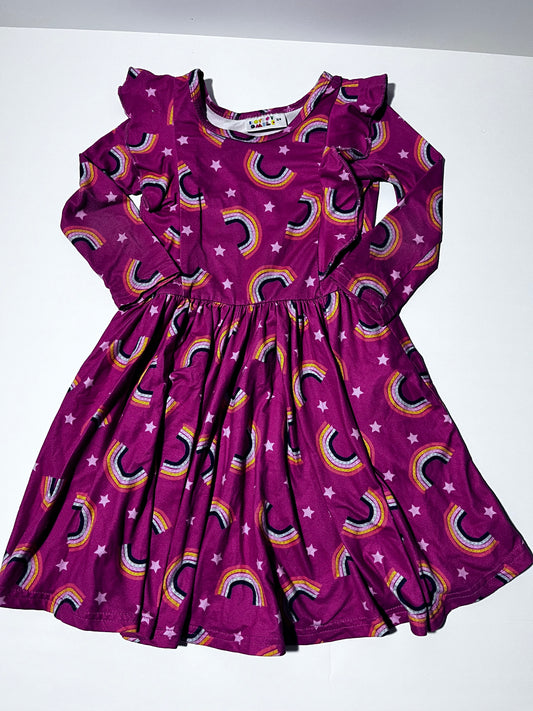 #150 girls size 3/4 dot dot smile pink rainbow ruffle dress