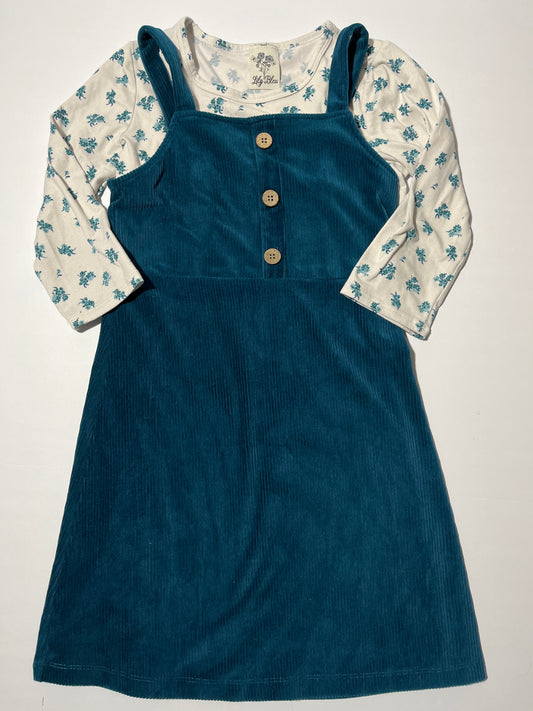 #150 girls 6x lily bleu teal corduroy jumper dress outfit