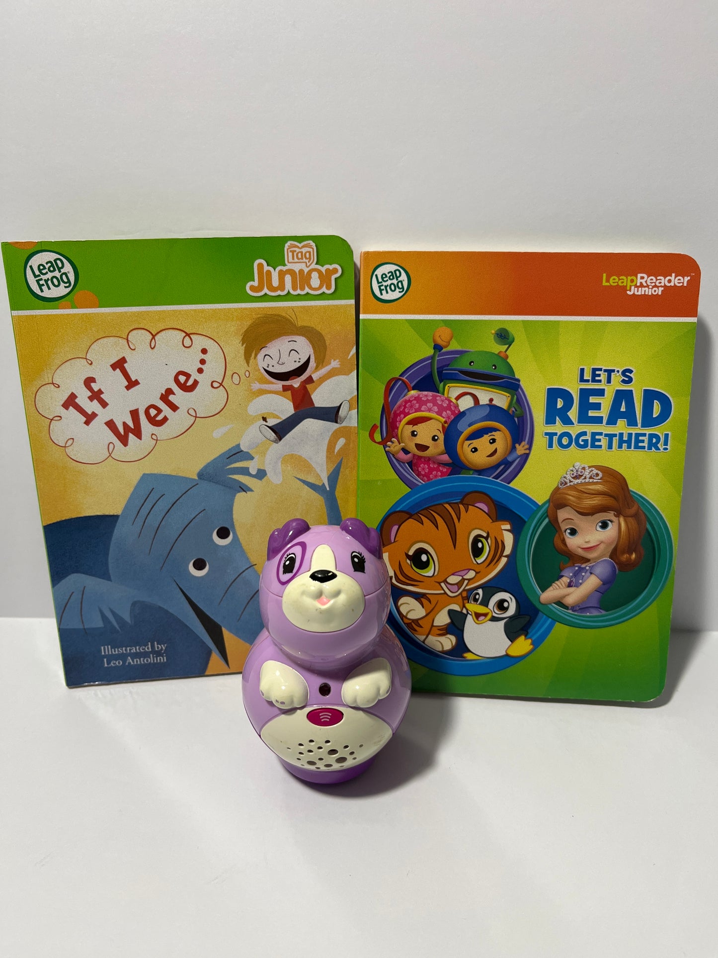 #150 leapfrog reader tag junior dog and 2 books