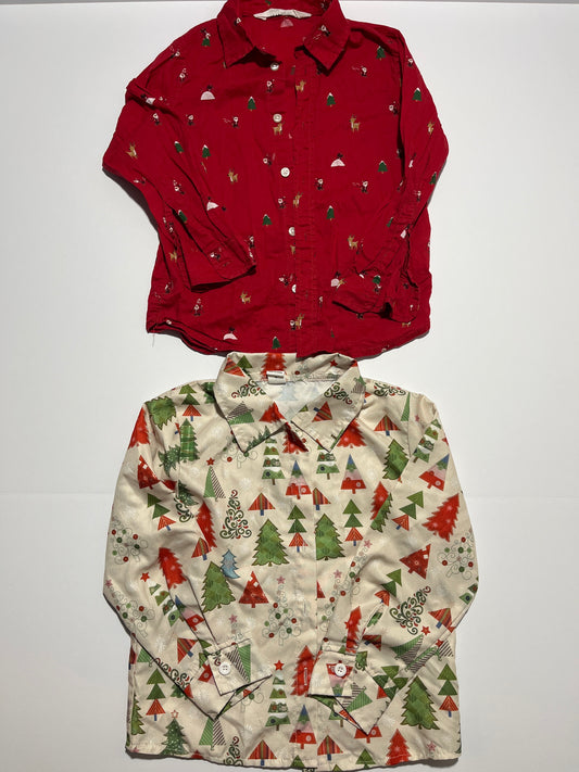 #150 boys hm and shein 5 button down holiday shirts red and beige