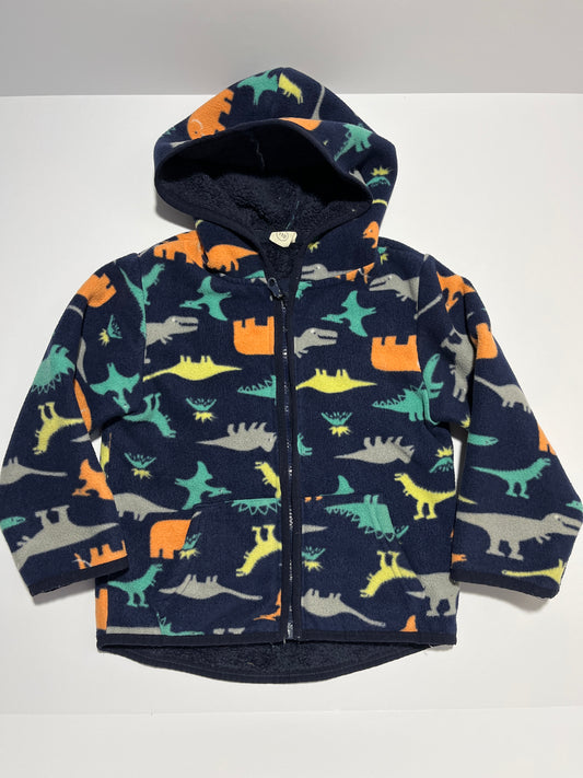 #150 boys 110 (4) fleece zip up navy dinosaur hoodie