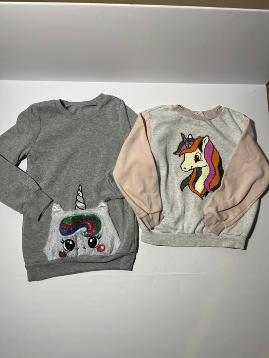 #150 girls 6x/7 set of 2 sweatshirts unicorn sequins