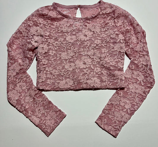 #150 girls 8 speechless kids pink lace cropped sparkly shirt