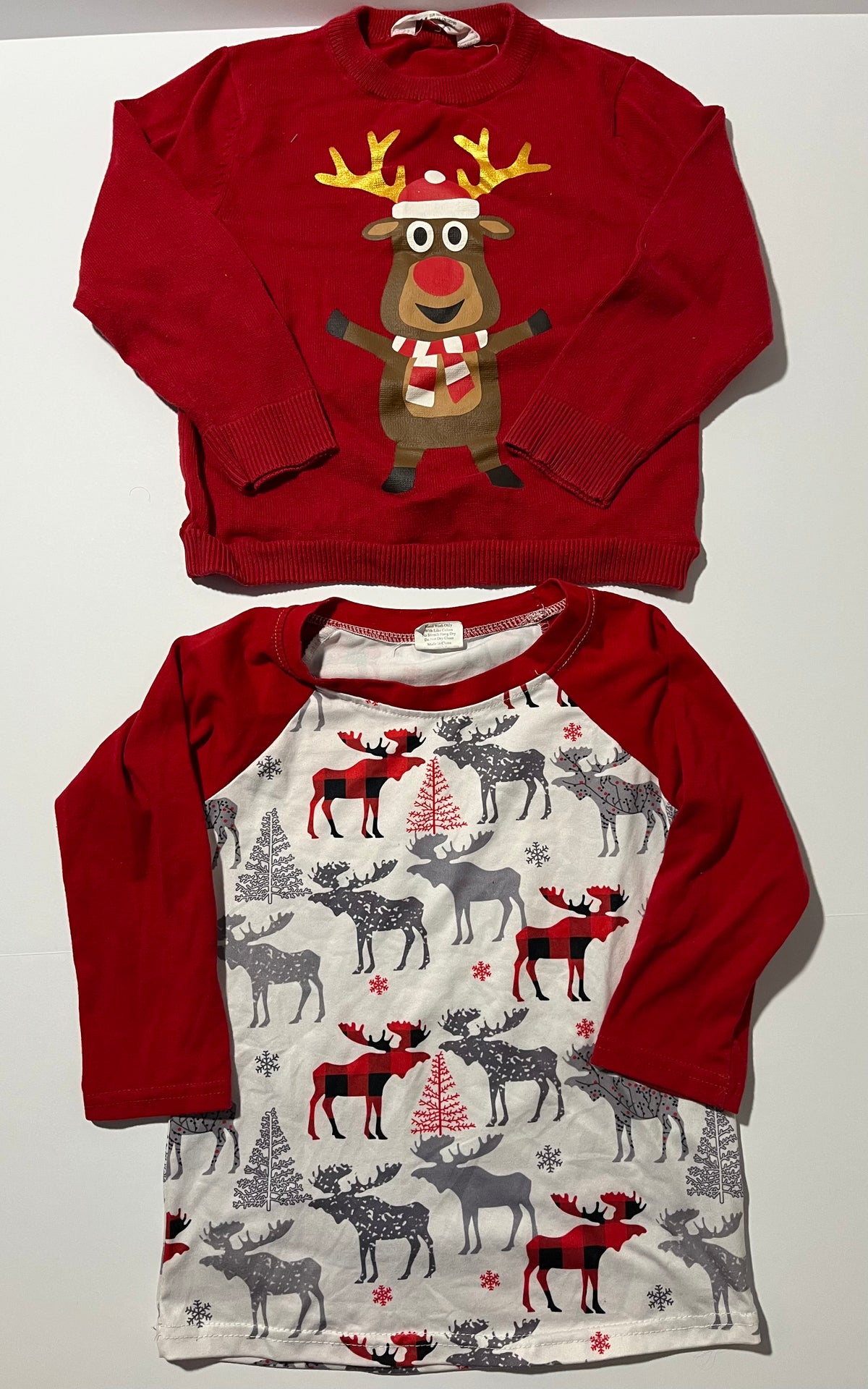 #150 boys 5ish red hm sweater and boutique 5/6 moose shirt