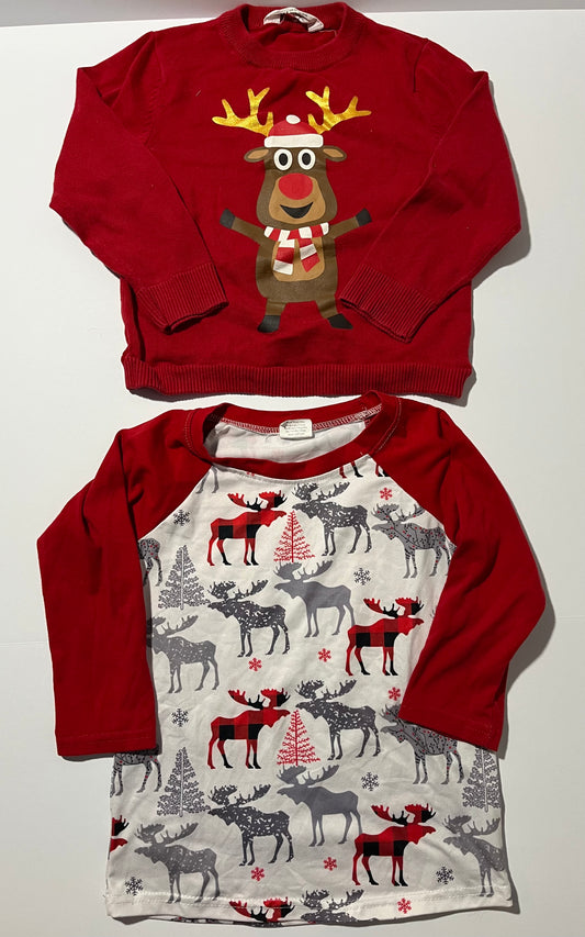 #150 boys 5ish red hm sweater and boutique 5/6 moose shirt
