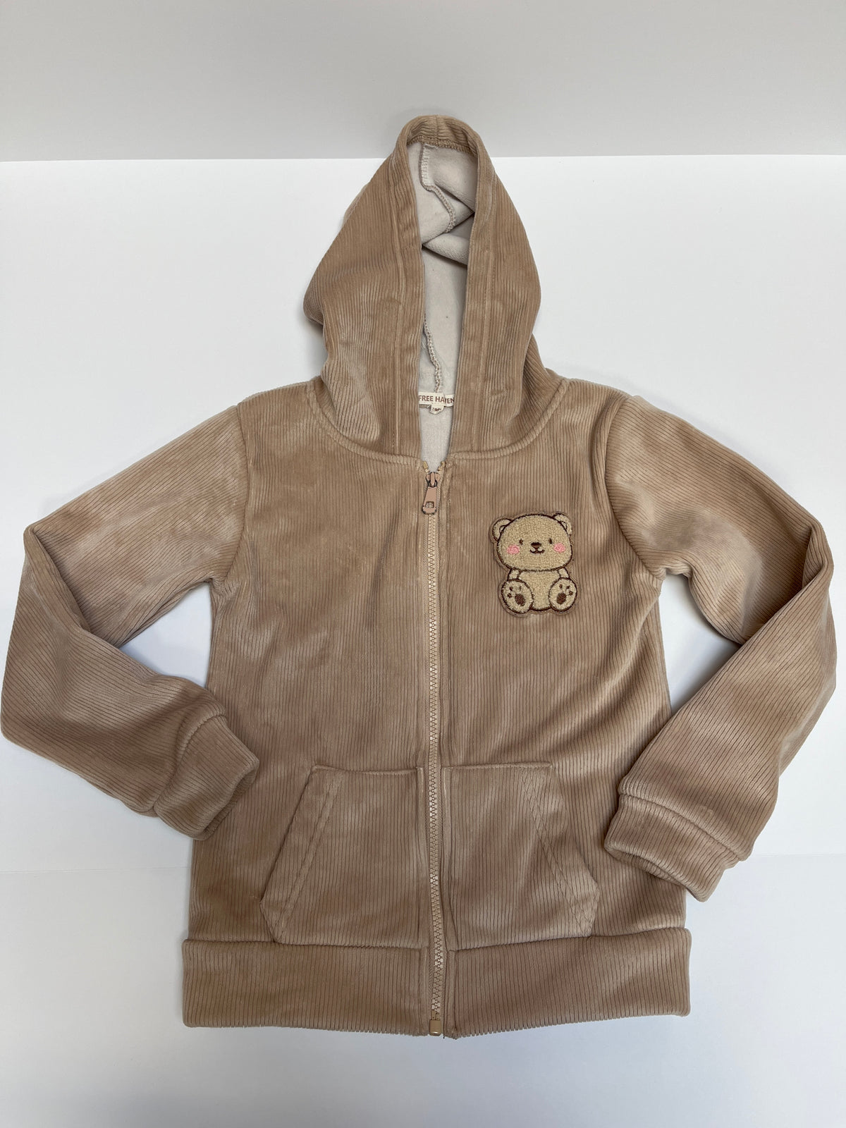 #150 girls 7/8 free haven zip up brown bear jacket