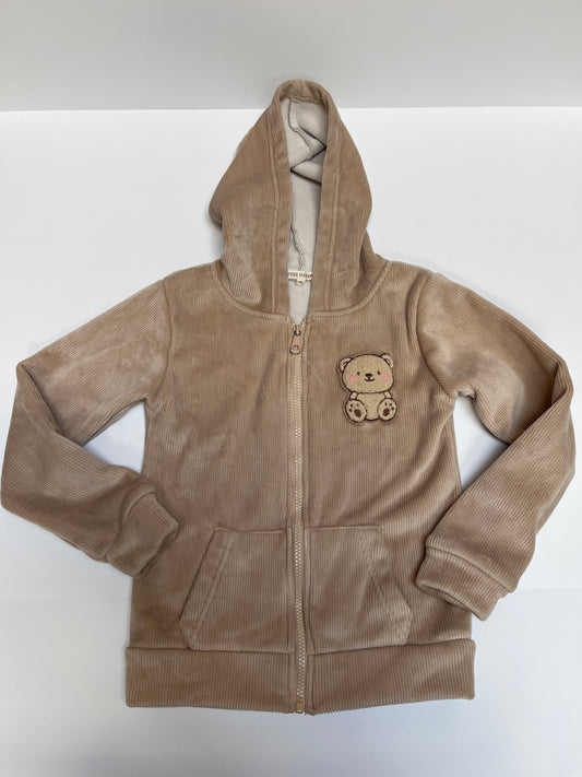 #150 girls 7/8 free haven zip up brown bear jacket