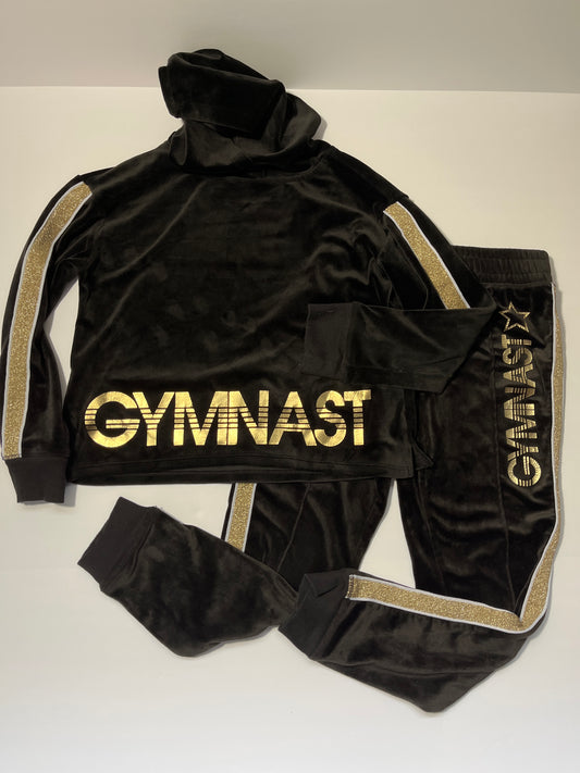 #150 girls size 8 justice black velour gymnast outfit