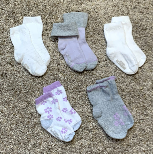 Size 12-24 month ROBEEZ socks - purple/lavender/grey - 5 pairs