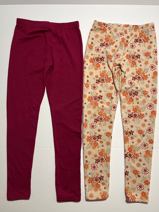 #150 girls 10/12 shosho fuzzy lined leggings maroon and orange flowers