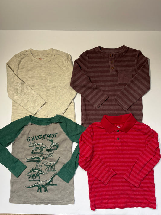 #150 boys 4t thermal long sleeve shirts brown red green dino