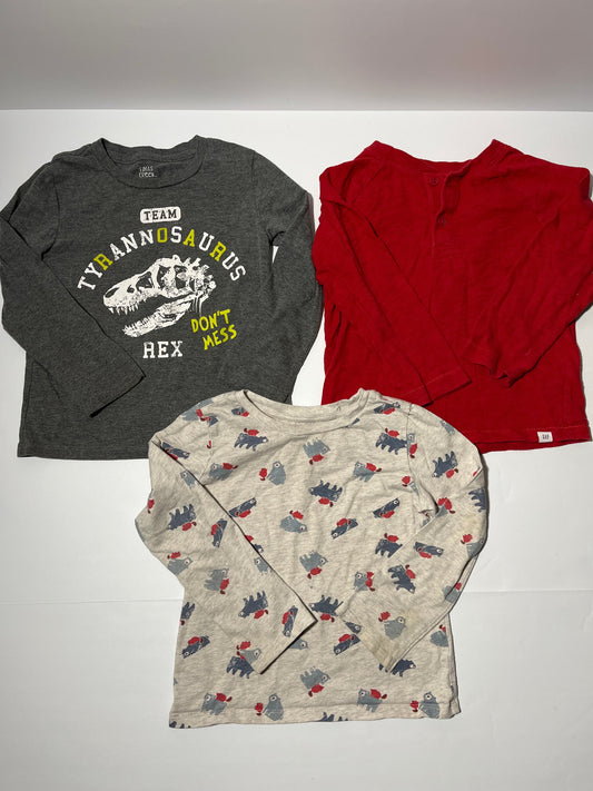 #150 REDUCED boys 4t long sleeve t shirt bundle red, grey Dino, bears