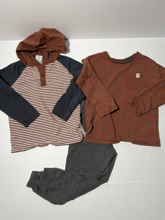 #150 boys 4t tahari brown grey blue pants and top set