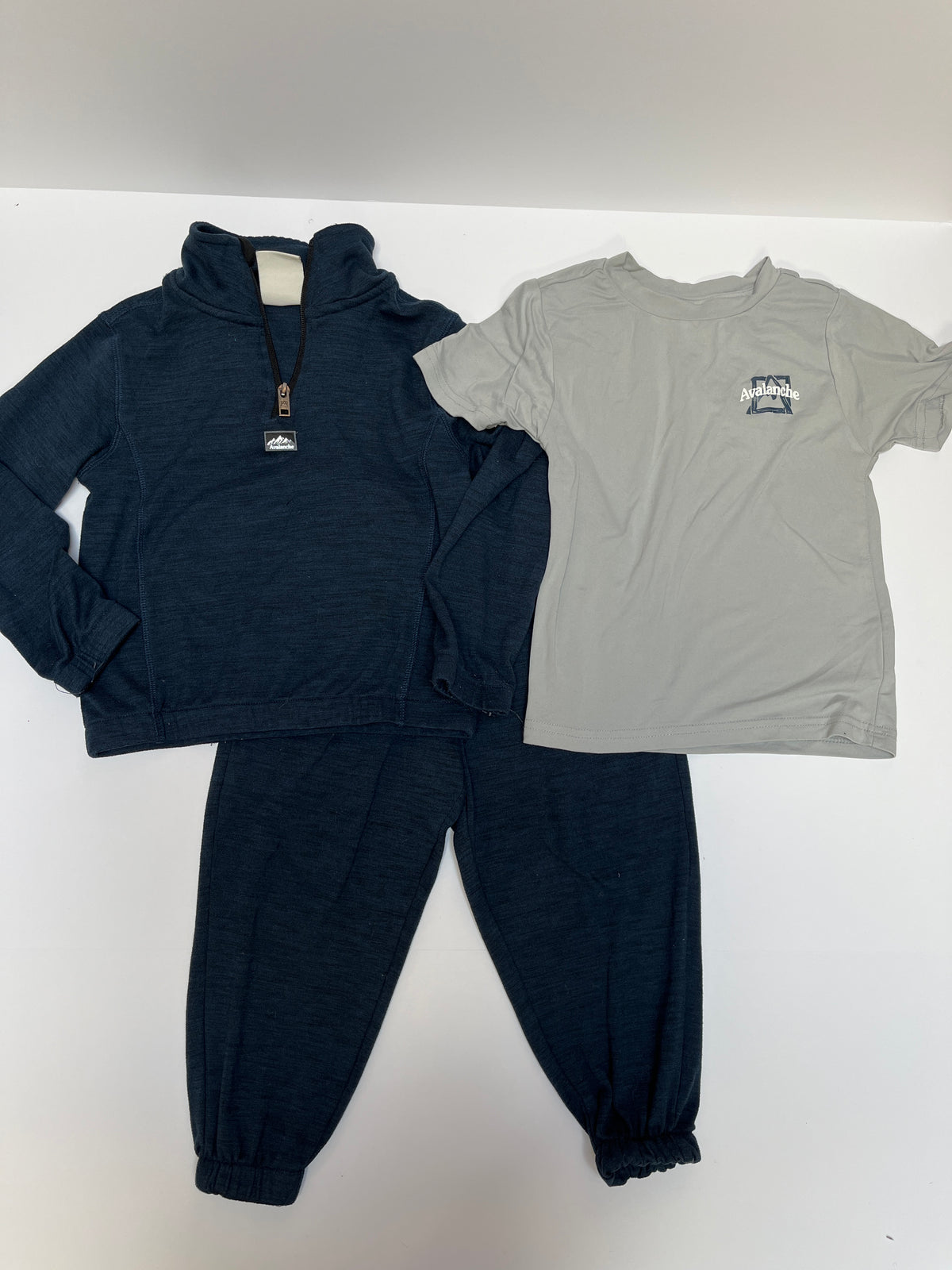 #150 boys 4 avalanche super soft set navy quarter zip, t shirt and navy jogger pants