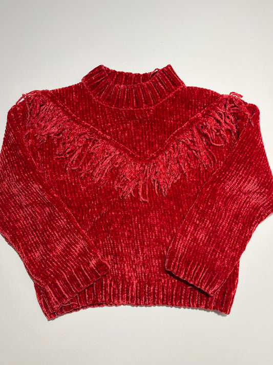 #150 girls size 7 Jessica Simpson chenille soft red sweater with fringe