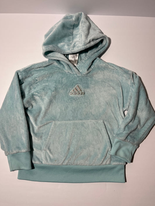 #150 girls adidas size 6/7x teal plush fleece hooded sweatshirt