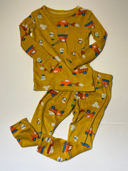 #150 boys 4t cat and jack snuggly soft pajamas yellow construction snowmen