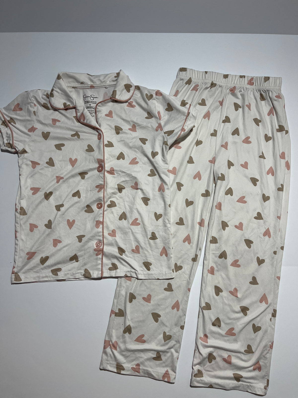 #150 girls 10 Jessica Simpson brown pink heart pajamas