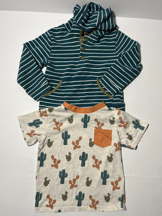 #150 REDUCED picapino boys size 4 teal strip sweatshirt and cactus t shirt