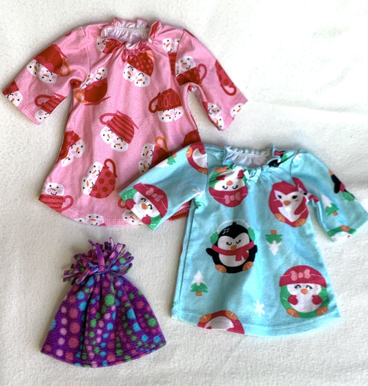 American Girl Doll Lot #04 - pink/aqua winter PJ set (off-brand)